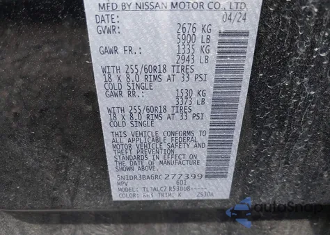 2024 Nissan Pathfinder Sv Fwd from USA, damaged, VIN 5N1DR3BA6RC277399